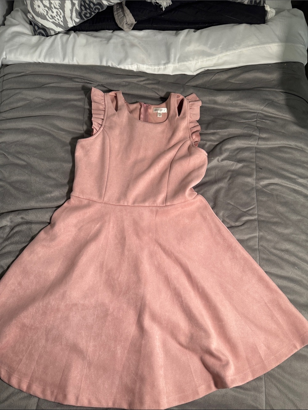 Ava & Yelly Girls' Blush Pink suede like Ruffle-Sleeve Fit & Flare Dress Sz 16